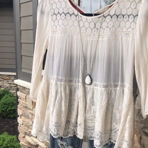 White Lace Long Sleeve Top